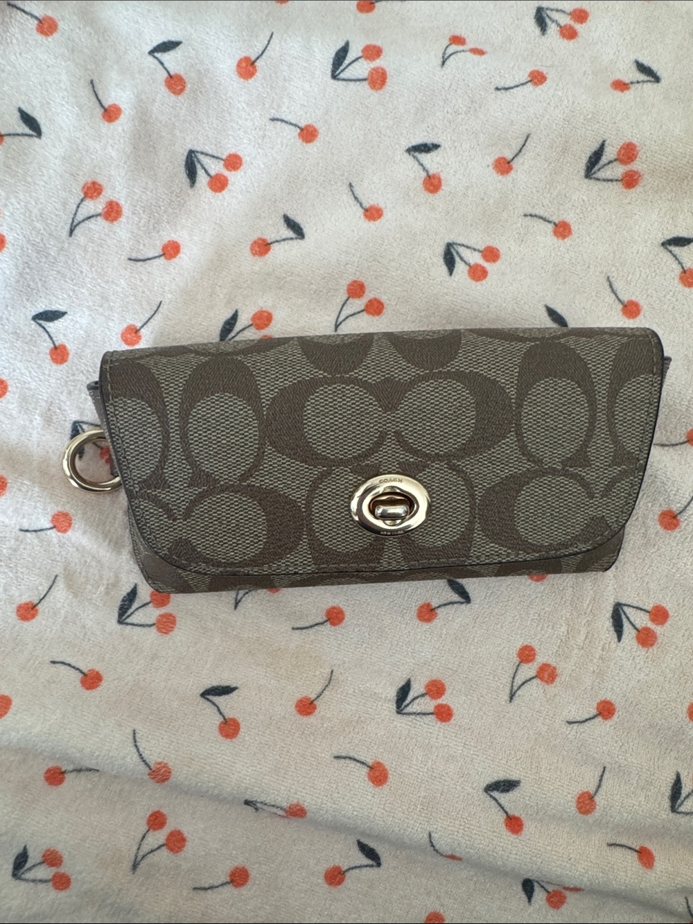 Coach Brown Signature Canvas Turnlock glasses case